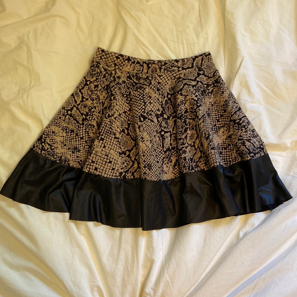 Snake-print and Faux Leather Circle Skirt